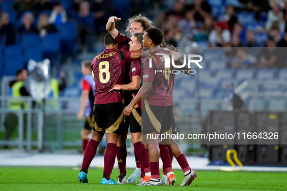 Leonardo Trossard of Belgium celebrates after scoring second goal during the UEFA Nations League 2024/25 League A Group A2 match between Ita...