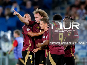 Leonardo Trossard of Belgium celebrates after scoring second goal during the UEFA Nations League 2024/25 League A Group A2 match between Ita...