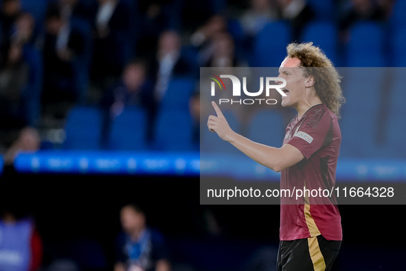 Wout Faes of Belgium reacts during the UEFA Nations League 2024/25 League A Group A2 match between Italy and Belgium at Stadio Olimpico on O...