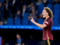 Wout Faes of Belgium reacts during the UEFA Nations League 2024/25 League A Group A2 match between Italy and Belgium at Stadio Olimpico on O...