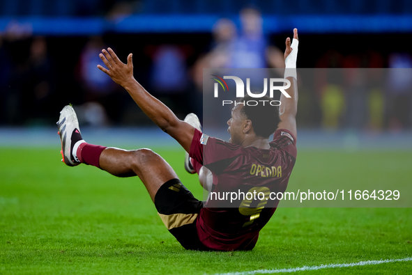 Lois Openda of Belgium reacts during the UEFA Nations League 2024/25 League A Group A2 match between Italy and Belgium at Stadio Olimpico on...