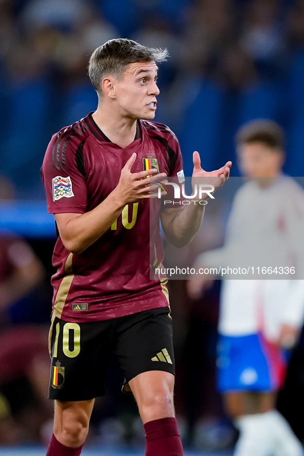 Leonardo Trossard of Belgium gestures during the UEFA Nations League 2024/25 League A Group A2 match between Italy and Belgium at Stadio Oli...