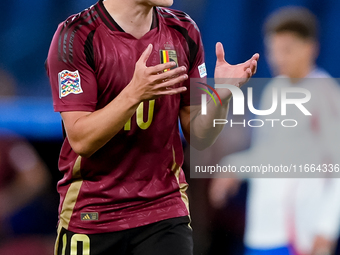 Leonardo Trossard of Belgium gestures during the UEFA Nations League 2024/25 League A Group A2 match between Italy and Belgium at Stadio Oli...