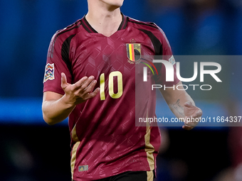 Leonardo Trossard of Belgium reacts during the UEFA Nations League 2024/25 League A Group A2 match between Italy and Belgium at Stadio Olimp...