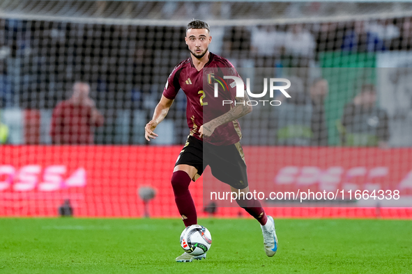 Zeno Debast of Belgium during the UEFA Nations League 2024/25 League A Group A2 match between Italy and Belgium at Stadio Olimpico on Octobe...