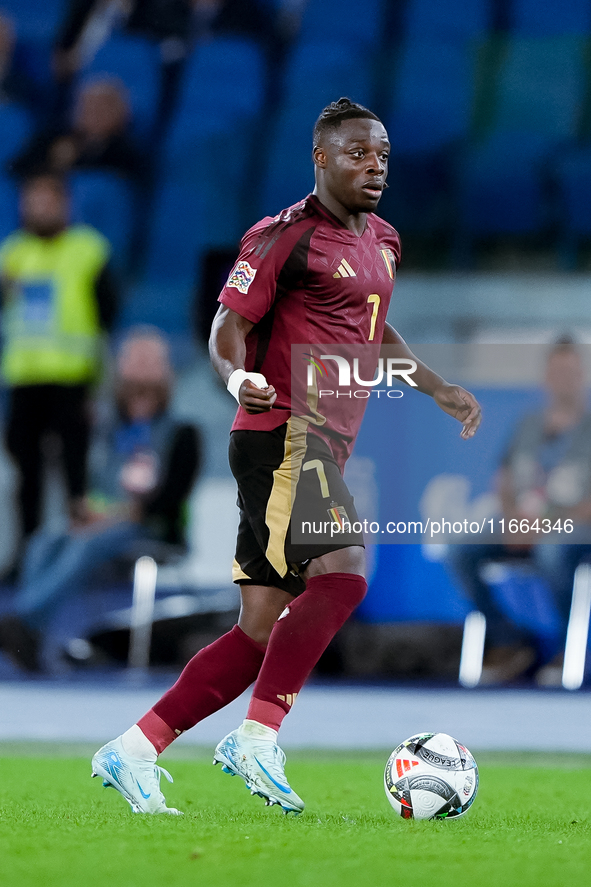 Jeremy Doku of Belgium during the UEFA Nations League 2024/25 League A Group A2 match between Italy and Belgium at Stadio Olimpico on Octobe...