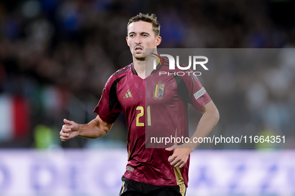 Timothy Castagne of Belgium looks on during the UEFA Nations League 2024/25 League A Group A2 match between Italy and Belgium at Stadio Olim...