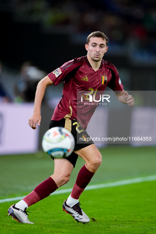 Timothy Castagne of Belgium during the UEFA Nations League 2024/25 League A Group A2 match between Italy and Belgium at Stadio Olimpico on O...