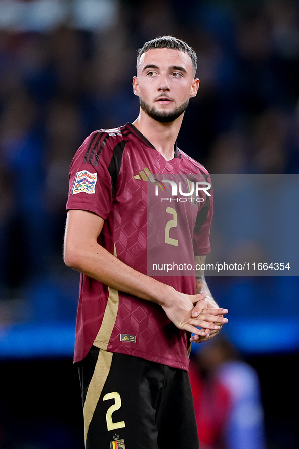 Zeno Debast of Belgium looks on during the UEFA Nations League 2024/25 League A Group A2 match between Italy and Belgium at Stadio Olimpico...