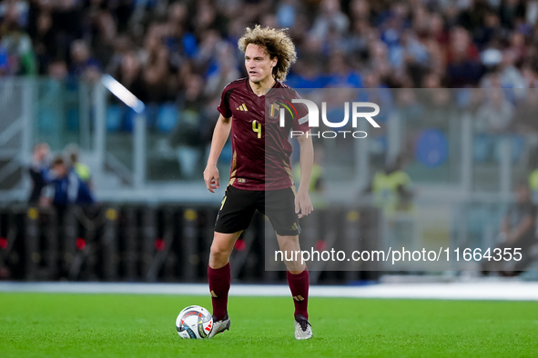 Wout Faes of Belgium during the UEFA Nations League 2024/25 League A Group A2 match between Italy and Belgium at Stadio Olimpico on October...