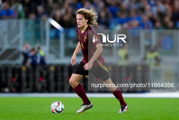 Wout Faes of Belgium during the UEFA Nations League 2024/25 League A Group A2 match between Italy and Belgium at Stadio Olimpico on October...