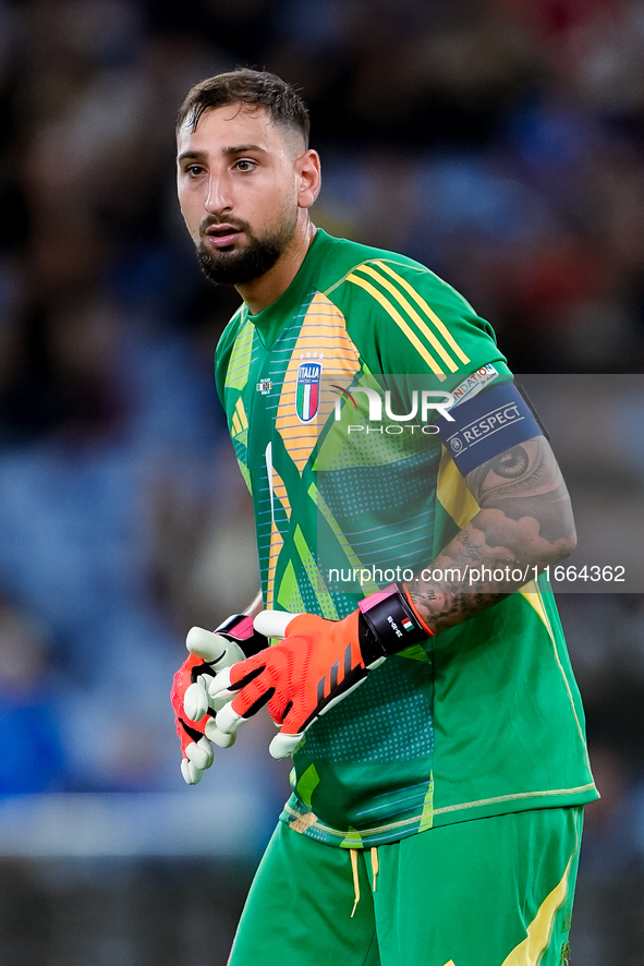 Gianluigi Donnarumma of Italy looks on during the UEFA Nations League 2024/25 League A Group A2 match between Italy and Belgium at Stadio Ol...