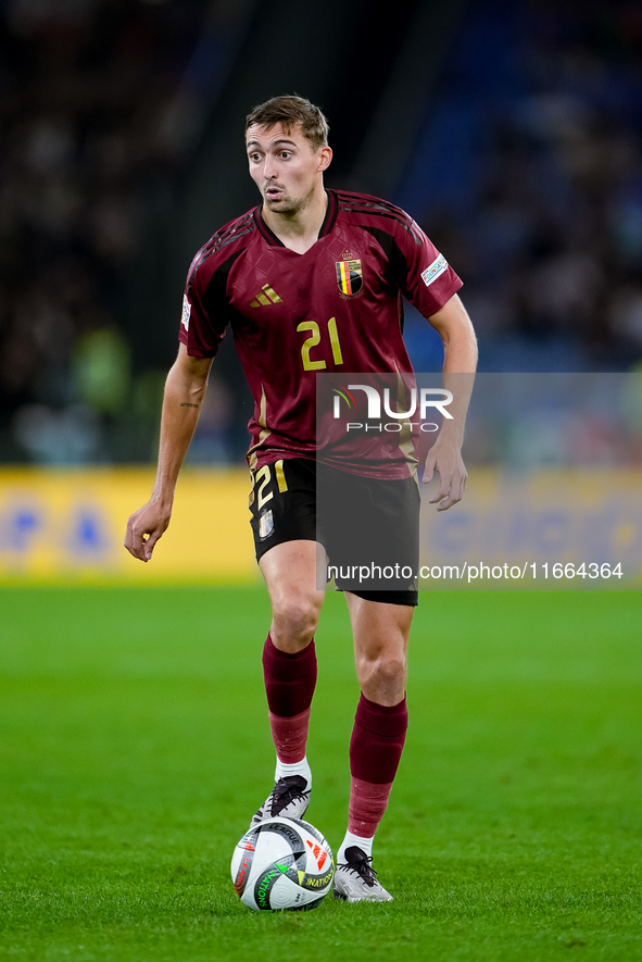 Timothy Castagne of Belgium during the UEFA Nations League 2024/25 League A Group A2 match between Italy and Belgium at Stadio Olimpico on O...