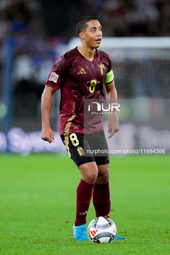 Youri Tielemans of Belgium during the UEFA Nations League 2024/25 League A Group A2 match between Italy and Belgium at Stadio Olimpico on Oc...