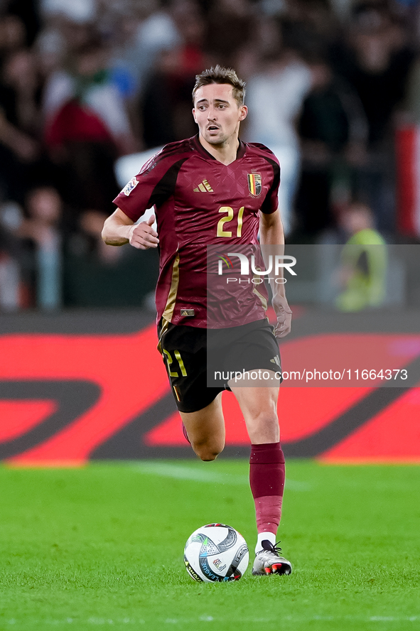 Timothy Castagne of Belgium during the UEFA Nations League 2024/25 League A Group A2 match between Italy and Belgium at Stadio Olimpico on O...