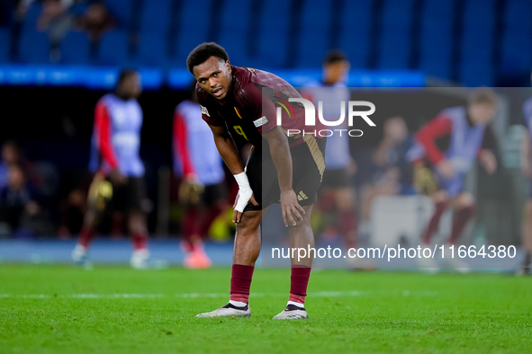 Lois Openda of Belgium reacts during the UEFA Nations League 2024/25 League A Group A2 match between Italy and Belgium at Stadio Olimpico on...