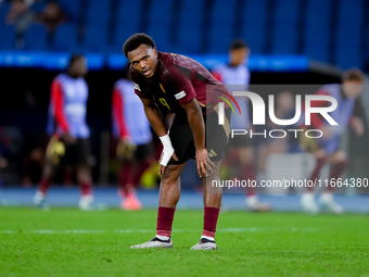 Lois Openda of Belgium reacts during the UEFA Nations League 2024/25 League A Group A2 match between Italy and Belgium at Stadio Olimpico on...