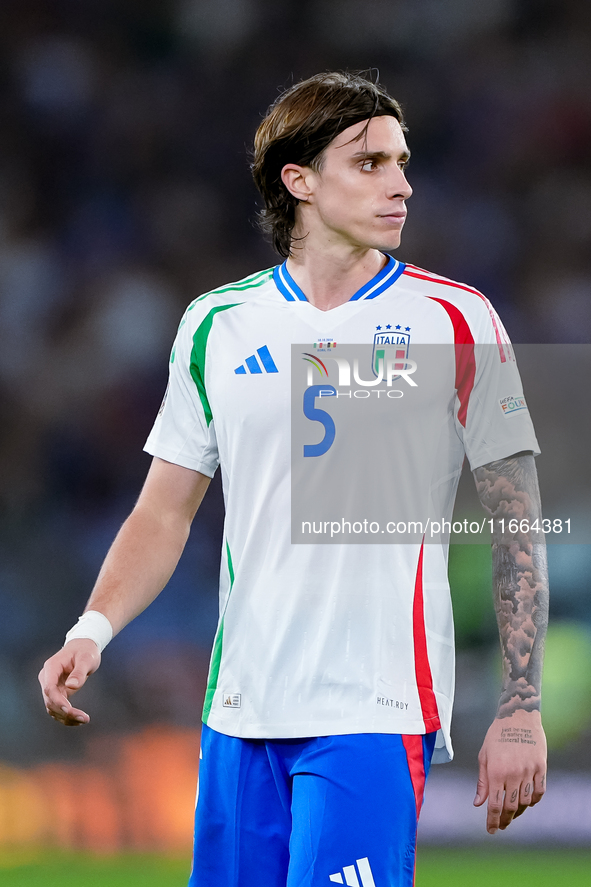 Riccardo Calafiori of Italy looks on during the UEFA Nations League 2024/25 League A Group A2 match between Italy and Belgium at Stadio Olim...