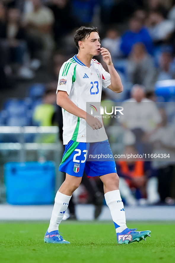 Niccolo' Pisilli of Italy looks on during the UEFA Nations League 2024/25 League A Group A2 match between Italy and Belgium at Stadio Olimpi...