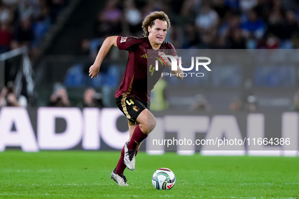 Wout Faes of Belgium during the UEFA Nations League 2024/25 League A Group A2 match between Italy and Belgium at Stadio Olimpico on October...