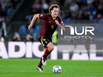 Wout Faes of Belgium during the UEFA Nations League 2024/25 League A Group A2 match between Italy and Belgium at Stadio Olimpico on October...