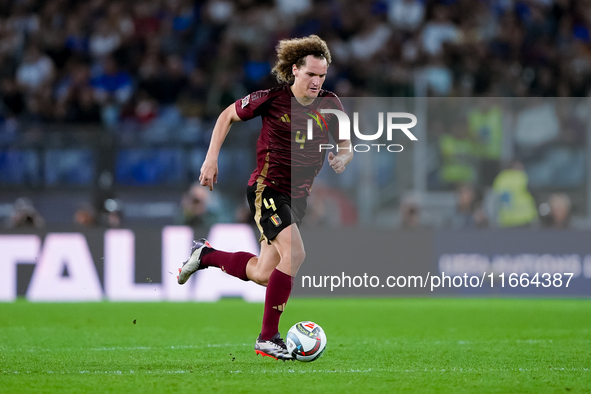 Wout Faes of Belgium during the UEFA Nations League 2024/25 League A Group A2 match between Italy and Belgium at Stadio Olimpico on October...