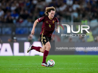 Wout Faes of Belgium during the UEFA Nations League 2024/25 League A Group A2 match between Italy and Belgium at Stadio Olimpico on October...