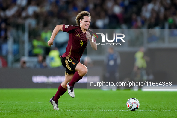 Wout Faes of Belgium during the UEFA Nations League 2024/25 League A Group A2 match between Italy and Belgium at Stadio Olimpico on October...