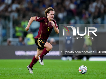 Wout Faes of Belgium during the UEFA Nations League 2024/25 League A Group A2 match between Italy and Belgium at Stadio Olimpico on October...