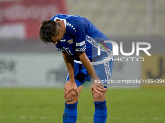 In Ta' Qali, Malta, on October 13, 2024, Mihail Caimacov of Moldova reacts in disillusion during the UEFA Nations League, League D, Group D2...