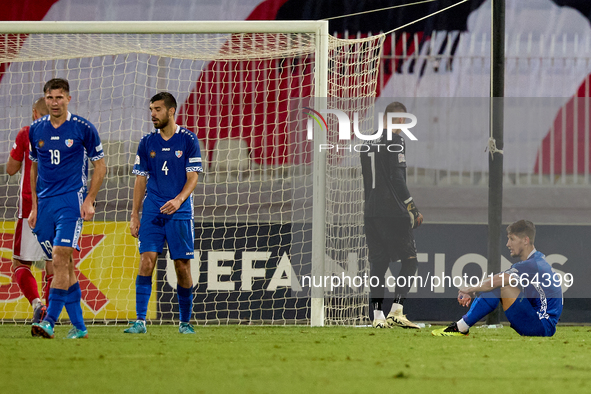 Victor Mudrac of Moldova reacts in disillusion during the UEFA Nations League, League D, Group D2 soccer match between Malta and Moldova at...