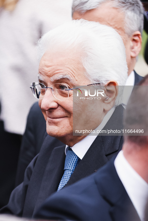 President of the Italian Republic Sergio Mattarella attends the memorial ceremony at the monument for the massacre of the Little Martyrs of...