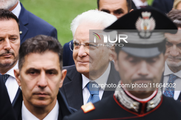 President of the Italian Republic Sergio Mattarella attends the memorial ceremony at the monument for the massacre of the Little Martyrs of...