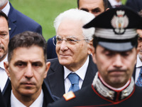 President of the Italian Republic Sergio Mattarella attends the memorial ceremony at the monument for the massacre of the Little Martyrs of...