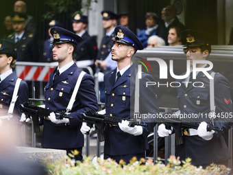 A moment of the memorial ceremony at the monument for the massacre of the Little Martyrs of Gorla in Milan, Italy, on October 14, 2024 (