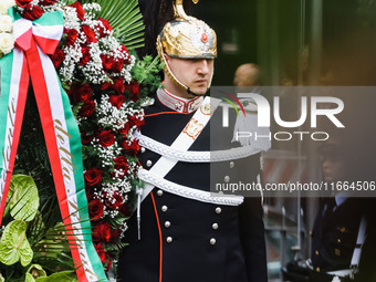 A moment of the memorial ceremony at the monument for the massacre of the Little Martyrs of Gorla in Milan, Italy, on October 14, 2024 (