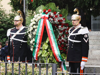 A moment of the memorial ceremony at the monument for the massacre of the Little Martyrs of Gorla in Milan, Italy, on October 14, 2024 (