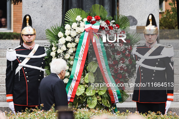 President of the Italian Republic Sergio Mattarella attends the memorial ceremony at the monument for the massacre of the Little Martyrs of...