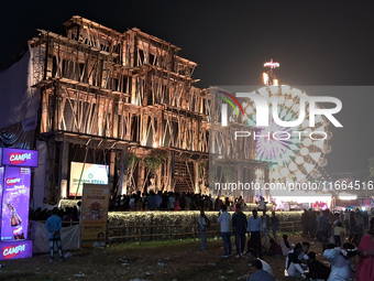 Visitors gather near the ground on the final day of Durga Puja in Siliguri, India, on October 13, 2024. (