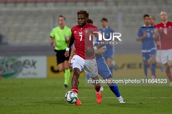 Joseph Mbong of Malta is in action during the UEFA Nations League, League D, Group D2 soccer match between Malta and Moldova at the National...