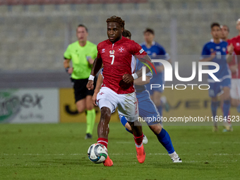 Joseph Mbong of Malta is in action during the UEFA Nations League, League D, Group D2 soccer match between Malta and Moldova at the National...