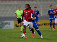 Joseph Mbong of Malta is in action during the UEFA Nations League, League D, Group D2 soccer match between Malta and Moldova at the National...