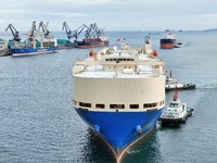 Foreign trade vessels dock to load and unload cargo at Yantai Port in Yantai, Shandong province, China, on October 14, 2024. On October 14,...