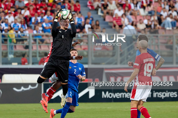 Dumitru Celeadnic, goalkeeper of Moldova, is in action during the UEFA Nations League, League D, Group D2 soccer match between Malta and Mol...