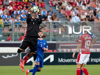 Dumitru Celeadnic, goalkeeper of Moldova, is in action during the UEFA Nations League, League D, Group D2 soccer match between Malta and Mol...