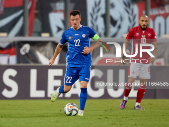 Vadim Rata of Moldova is in action during the UEFA Nations League, League D, Group D2 soccer match between Malta and Moldova at the National...