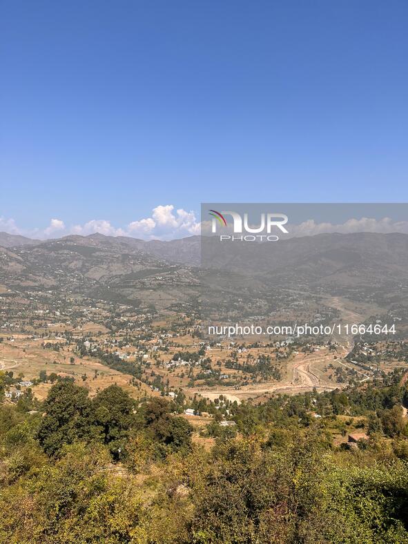 A panoramic aerial view of Sakhi Maidan in Mendhar in Jammu and Kashmir, India, on October 14, 2024 