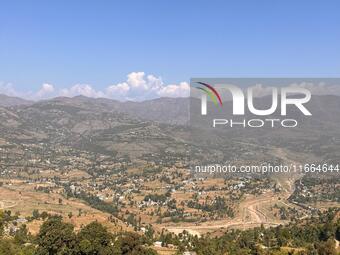 A panoramic aerial view of Sakhi Maidan in Mendhar in Jammu and Kashmir, India, on October 14, 2024 (