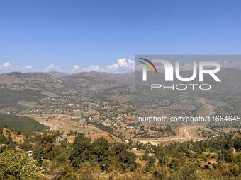 A panoramic aerial view of Sakhi Maidan in Mendhar in Jammu and Kashmir, India, on October 14, 2024 (