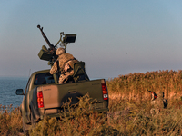 A serviceman of a mobile fire group of the State Border Guard Service of Ukraine is on a mission in Odesa region, Ukraine, on October 10, 20...